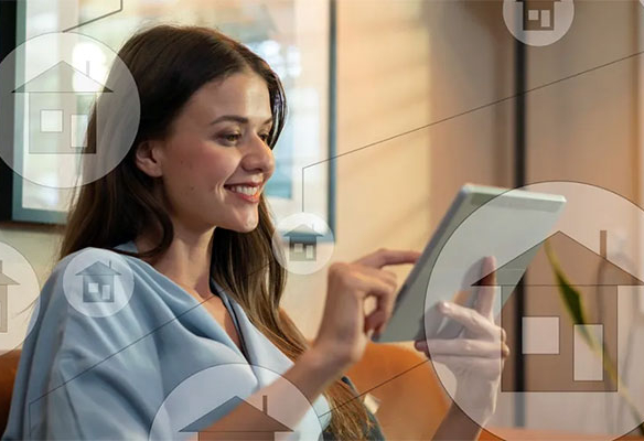 Woman using a tablet to shop around for home mortgages