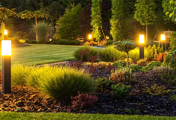 A well-maintained homeowner's lawn with beautiful landscaping